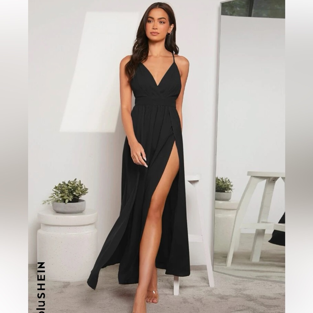 Black cross back dress with slit